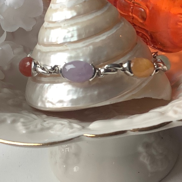 Beautiful Sterling Silver Muti-Gemstone Cabochon Bracelet - Picture 10 of 15
